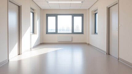 Poster - Empty modern office room with large windows providing natural light