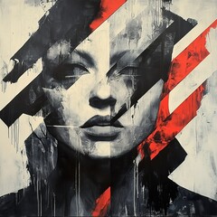 Wall Mural - Abstract Female Portrait: Bold Lines and Vibrant Hues