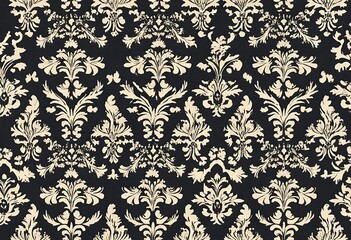 Poster - Elegant Black and Cream Damask Pattern Design. This image showcases a sophisticated damask pattern in black and cream tones