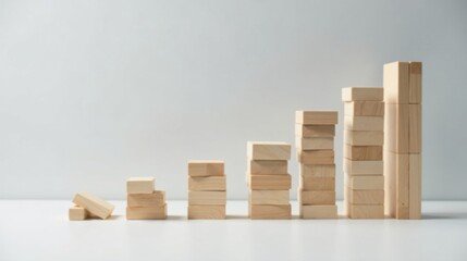 Poster - Wooden blocks arranged in ascending order, illustrating growth and development