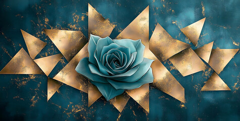 Leinwandbilder - Contemporary illustration featuring turquoise and gold triangles against a gray backdrop.