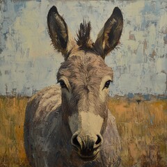 Wall Mural - Close-up Portrait of a Donkey in a Field