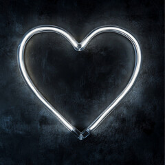 Wall Mural - led lights tubes in the shape of a heart, over a clean and sleek metallic dark wall. The lighting is soft and bright