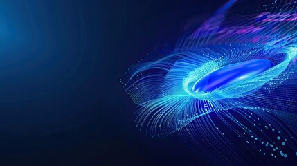 Leinwandbilder - Abstract futuristic backgrounds, blue glowing waves and swirls blooming like fireworks