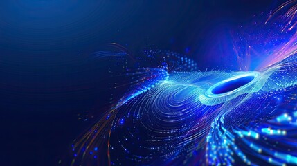 Leinwandbilder - Abstract futuristic backgrounds, blue glowing waves and swirls blooming like fireworks