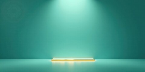 Poster - Illuminated Gold Platform on Teal Background, Ideal for Product Display