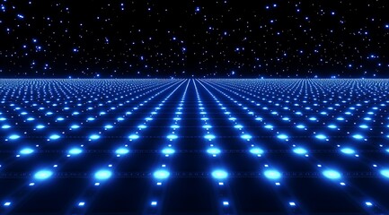 Abstract  black background with blue pixelated squares