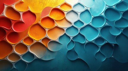 Wall Mural - Abstract Colorful 3D Pattern Design Orange Blue Teal Hues Interlocking Shapes Background Texture