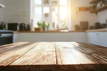 Sunny kitchen, wooden table, countertop display