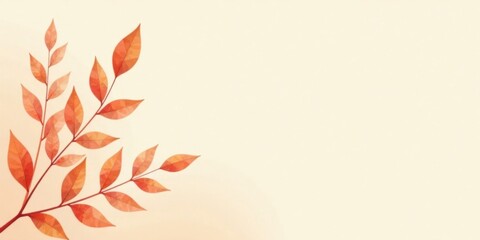 Aufkleber - Autumnal Branch with Orange Leaves on Beige Background