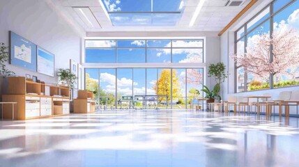 Poster - Futuristic classroom environment promoting accessibility modern educational space bright and open design indoor area innovative learning concept