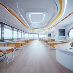 Poster - Innovative learning space modern classroom educational design futuristic environment wide-angle view research focus