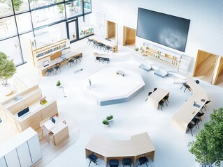 Poster - Innovative learning space design modern classroom interior architecture collaborative environment aerial view future-focused teaching concept