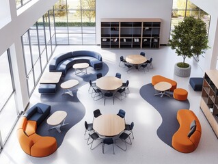 Poster - Futuristic collaborative classroom design in modern educational space innovative learning environment contemporary aesthetics