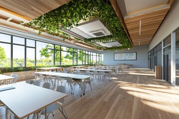 Poster - Innovative sustainable learning environment futuristic classroom program modern education facility bright and green space contemporary design focus on sustainability