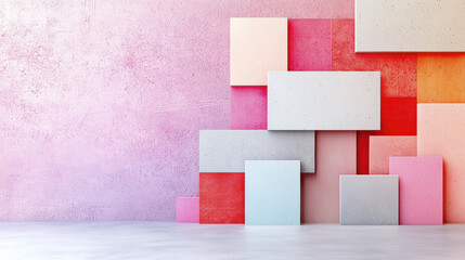 Wall Mural - Modern abstract wall design with colorful geometric shapes and textures