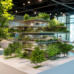 Poster - Sustainable architectural design model featuring green building materials urban environment 3d render contemporary concept