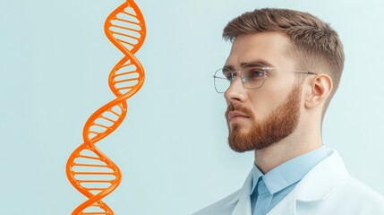 Poster - Young Scientist with DNA Strand in Laboratory Setting