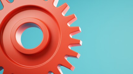 Poster - Bright Orange Gear on Aqua Background for Industrial Design Concepts