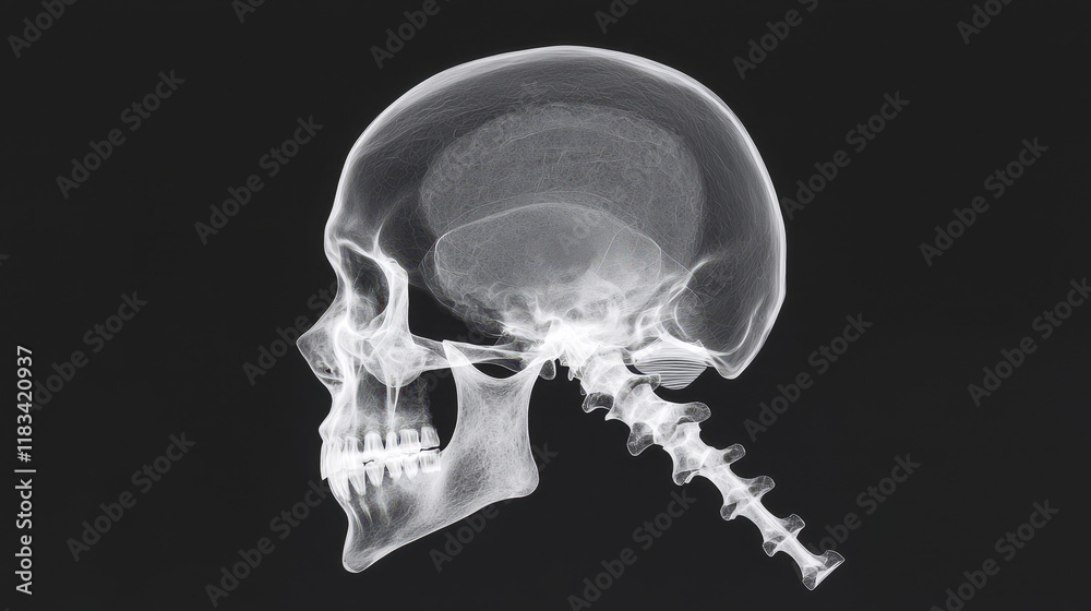 X ray image of human skull and spine, showcasing detailed anatomy Stock ...