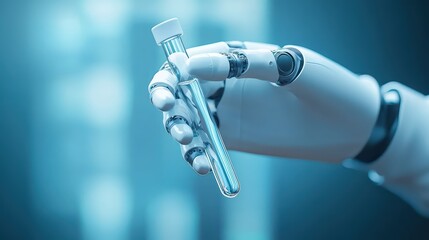 Poster - Robotic Hand Holding Transparent Test Tube in Laboratory Environment