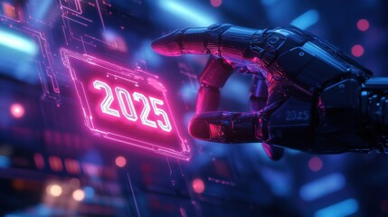Poster - A cybernetic hand pressing a radiant 