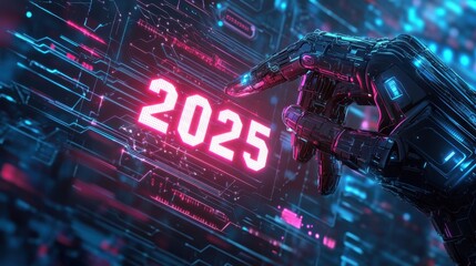 Poster - A cybernetic hand pressing a radiant 