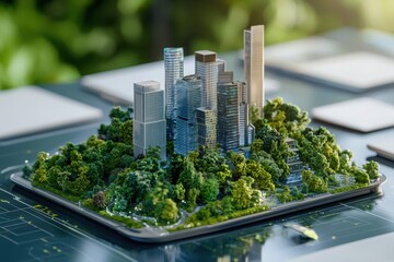 Poster - Sustainable urban development strategies cityscape architectural model green environment aerial view eco-friendly concepts