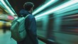 © Digital Dreamscapes - Man Waiting for Train Departure at Subway Station Platform
