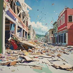 Wall Mural - Devastated City Street: Post-Disaster Urban Landscape