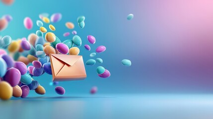 Poster - Soft hues surrounding an email marketing scene, illustrating customer engagement with a creative touch