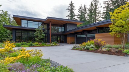 Poster - Modern architectural design featuring sleek lines and minimalism residential property suburban setting exterior view innovative concept