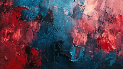 Poster - Vibrant Impressionist texture featuring a dynamic interplay of red and blue hues, showcasing a colorful Impressionist texture that captivates the eye with its lively design.