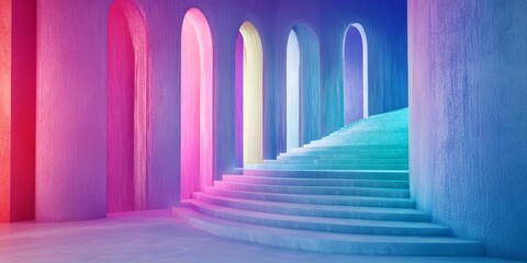 Poster - Vivid and lively backdrops feature a smooth transition of color, shifting from bright neon green to a striking blue.