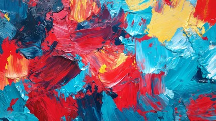 Poster - Vibrant Impressionist texture featuring a dynamic interplay of red and blue hues, showcasing a colorful Impressionist texture that captivates the eye with its lively design.