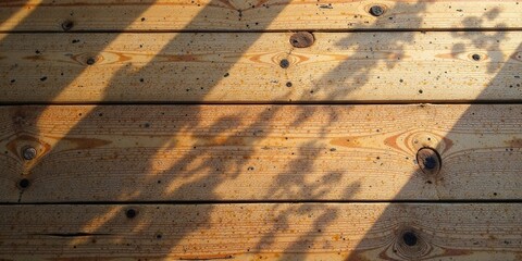 Poster - Sunlight Dapples Wooden Planks, Showing Natural Grain and Knots