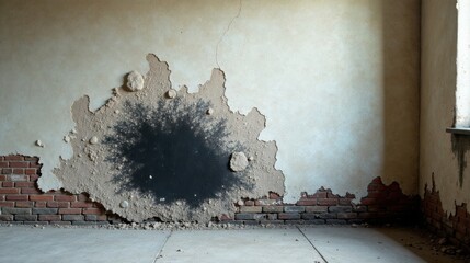 Aufkleber - Damaged Wall with Exposed Brick and Dark Stain