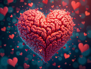 Poster - heart shaped brain valentines day . Generative AI