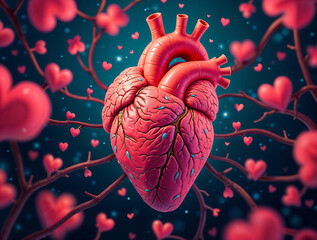 Poster - heart growing on the branch of the tree of life, valentine's day . Generative AI