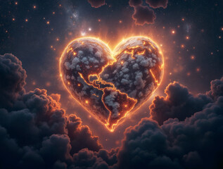 Poster - heart shaped planet against the backdrop of the universe . Generative AI