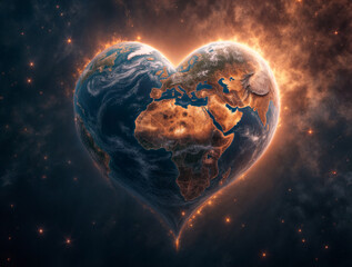 Poster - heart shaped planet against the backdrop of the universe . Generative AI