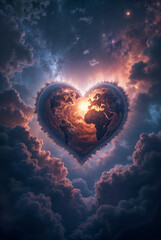 Poster - heart shaped planet against the backdrop of the universe . Generative AI