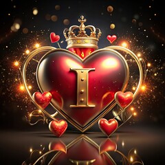 Wall Mural - Letter 'I' with a luxurious golden heart & a crown, prominently displaying the letter 'A' in a creative and eye-catching way.