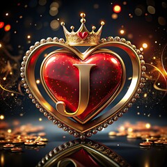 Wall Mural - Letter 'J' with a luxurious golden heart & a crown, prominently displaying the letter 'A' in a creative and eye-catching way.