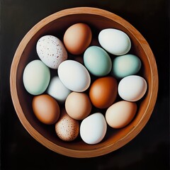 Canvas Print - A Bowl of Fresh Farm Eggs: Rustic Still Life Photography