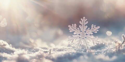 Wall Mural - a solitary, pure white snowflake rests against a soft, light backdrop, showcasing its unique and del