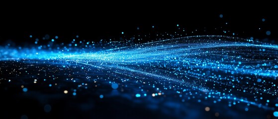 Wall Mural - Blue light speed background lines of technology and data flowing through the air