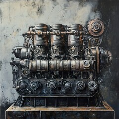 Canvas Print - Vintage Industrial Engine: A Masterpiece of Engineering