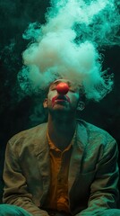 Wall Mural - Surreal Clown Portrait: A Study in Smoke and Emotion