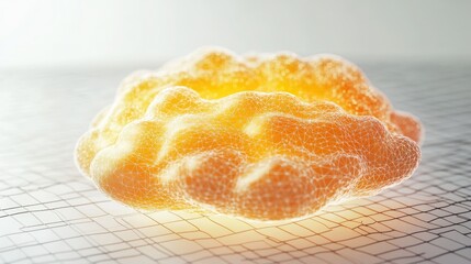 Poster - Abstract 3D-rendered cloud icon with glowing digital patterns, set against a white grid background. Concept of cloud computing technology.